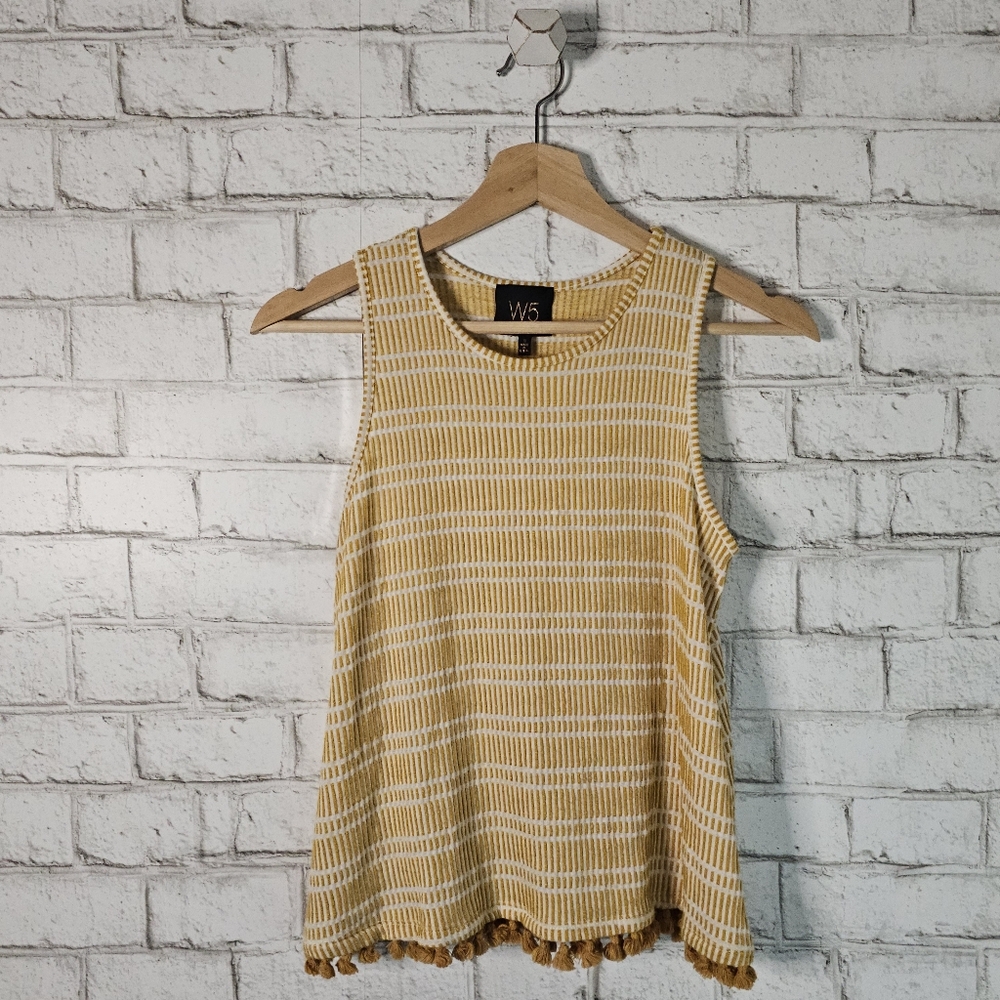 ☆ W5 Textured Striped Yellow Tassel Fringe Tank, S